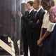 President Barack Obama, first lady Michelle Obama and Rep. John Lewis tour the great hall of the Lyndon B. Johnson Presidential Library with library Director Mark Updegrove (far left), April 10, 2014, in Austin, Texas.
BRENDAN SMIALOWSKI/AFP/Getty Images